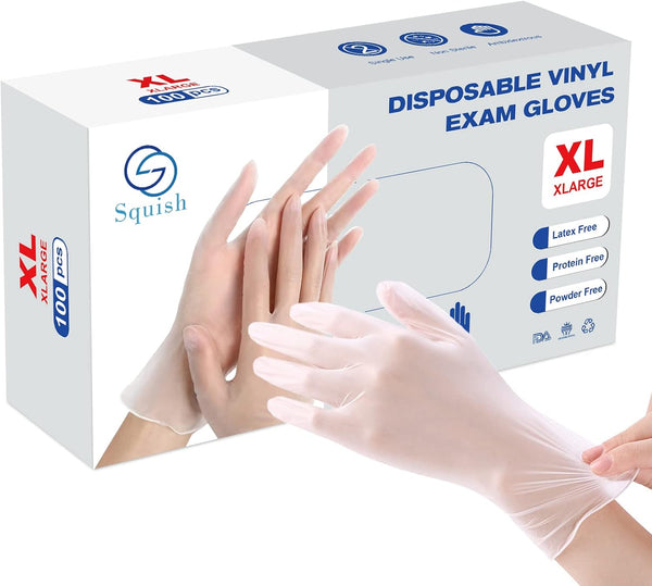 squish Disposable Gloves, Clear Vinyl Gloves, Latex Free Powder-Free Cleaning Health Gloves for Kitchen Cooking,