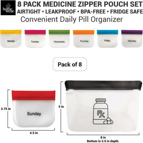 REUSAPAK 8 Set, Day Pill Pouch Organizer AM PM Medicine Organizer & Travel Pill Case Large Weekly Pill Dispenser