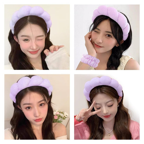 Spa Headbands Set for Washing Face, Makeup & Skincare, Soft Terry Towel Cloth Hairband for Women (Lilac)