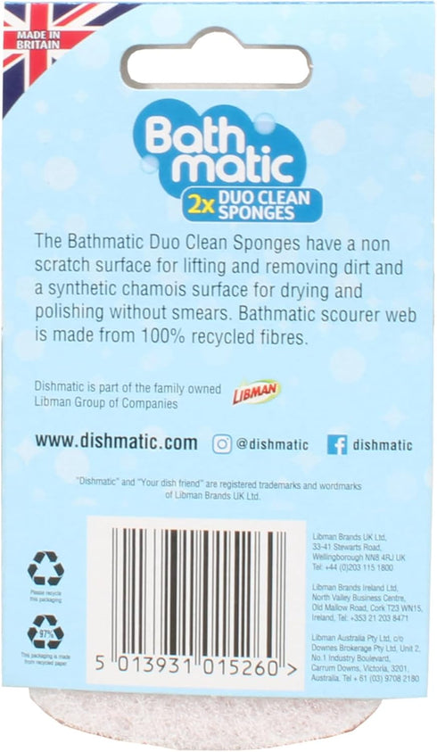 Bathmatic Cleaning Sponge, Duo Pack, Non-Scratch, Perfect for Cleaning Mirrors & Shower Screens