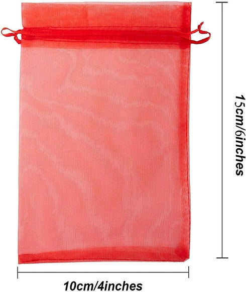 4x6 Inch Organza Gift Bags with Drawstring for Jewelry, Candy, 100 Pcs Red Sachet for Baby Shower, Party Favors, Wedding