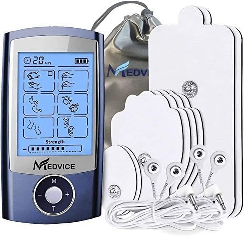 MEDVICE Rechargeable Tens Unit Muscle Stimulator - 16 Modes & 8 Pads for Pain Relief, FDA Cleared