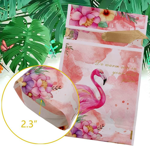 Elwish 24pcs Plastic Drawstring Flamingo Treat Bags for Birthday Party, Wedding, Baby & Bridal Showers