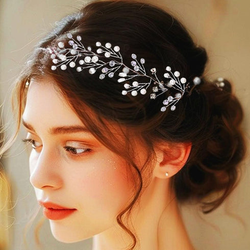 Wedding Bride Hair Accessories, Bridal Headpiece Pearl Hair Vine for Women (19.7in) (A-Silver)