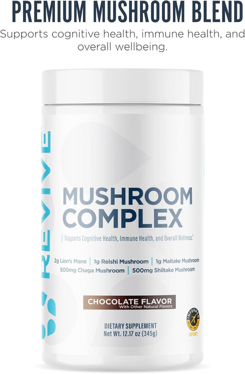 Immune (30 Revive MD Mushroom Powder, Chocolate - Mushroom Supplement Supports Focus, Cognitive, & Brain Health with a