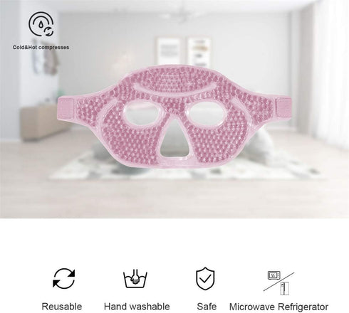 Cooling Gel Facial Mask - 2 PCS Reusable Gel Bead Face Pad & Cold Compress for Puffy & Dry Eyes, Pink and Purple