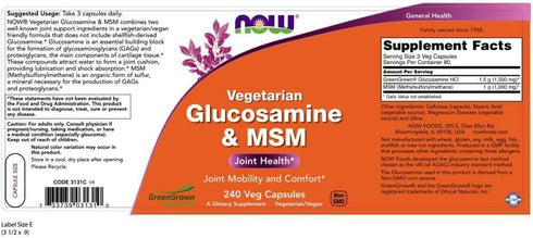 NowFoods Vegetarian Glucosamine & MSM Joint Health, 240 Veg Capsules