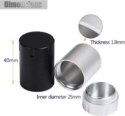 Portable Metal Small Pill Case, Aluminium Alloy Round Pill Box for Travel, Waterproof Pill Box Organizer, Pocket Daliy Pill Holder Pill Container for Medicine Vitamin Fish Oils (Black)