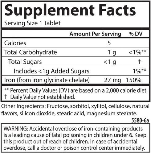 Carlson Chewable Iron 27 mg, Grape, 30 Tablets for Blood Health