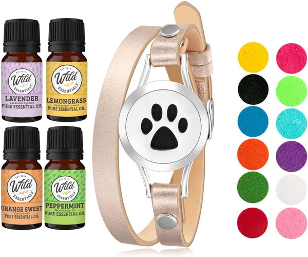 Wild Essentials Dog Paw Essential Oil Leather Wrap Bracelet Diffuser Kit, Gift