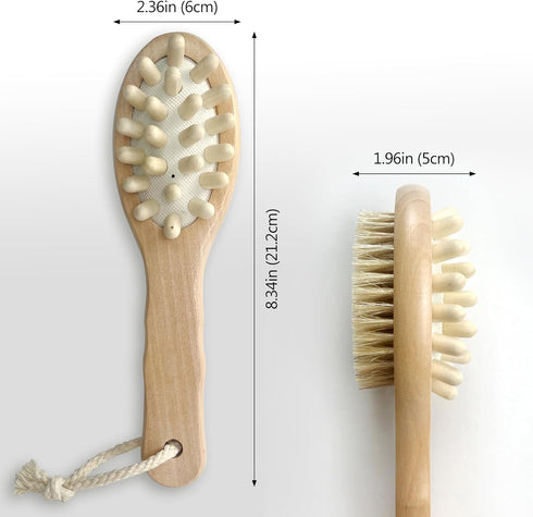 Dry Body Brush for Lymphatic Support + Cellulite Massage - Natural Bristle Exfoliator for Skin
