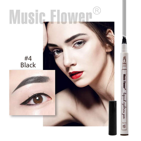 MoonKong Eyebrow Pen, 4 Point Waterproof Eyebrow Pencil Makeup, Eyebrow Kits with 3 Stencils, 1 Brow Razor (4# Black)
