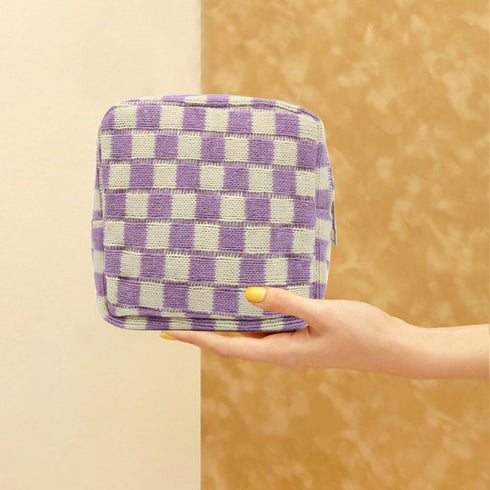 Small Makeup Bag for Purse, Mini Checkered Cosmetic Zipper Pouch, Travel Organizer for Women and Girls