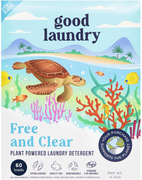 Detergent Sheets, Unscented (60 Loads) - Eco-Friendly, Hypoallergenic Laundry Detergent Sheets, No Plastic Waste