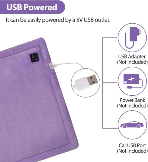 USB Heating Pad for Car - Portable Heated Travel Blanket Pads for Pain Relief (16"x 12", Purple)