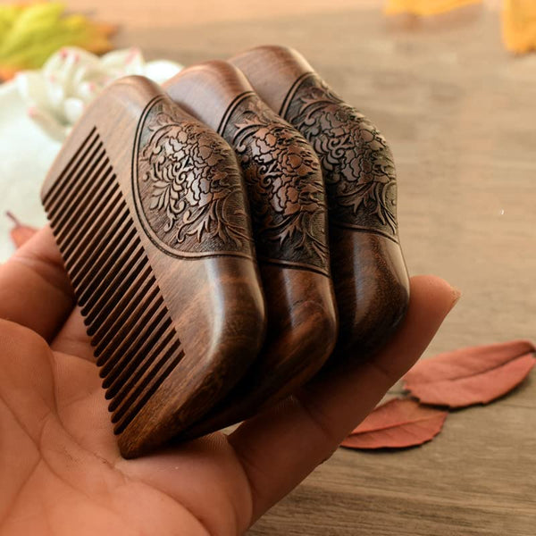 Pocket Wooden Hair Comb, 3xPack Sandalwood Anti-Static Detangler Comb for Men and Women Hair Styling