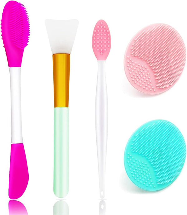 5PCS Silicone Face Scrubber Set, Lip Scrub Brush and Cleansing Brush for Men Women, Exfoliating Face Tool