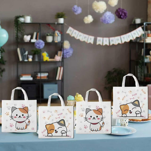 Lyosehy 12PCS Pet Cats Party Favors Non Woven Bags Miaow Cat Goodie Bags Bulk with Handle Party Treat Bags for Pet