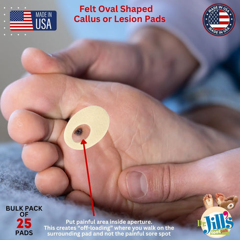 YJ9-7066, 1/8" (25 Pack) Dr. Jill's Foot Pads, Latex Free, Oval Callus Pad Felt Lesion Pad