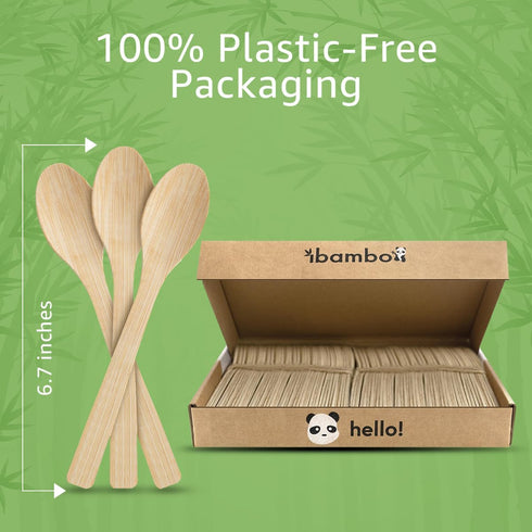 Bamboo Spoons Set, 100 Biodegradable Utensils, Reusable or Disposable Eco-Friendly Flatware for Parties