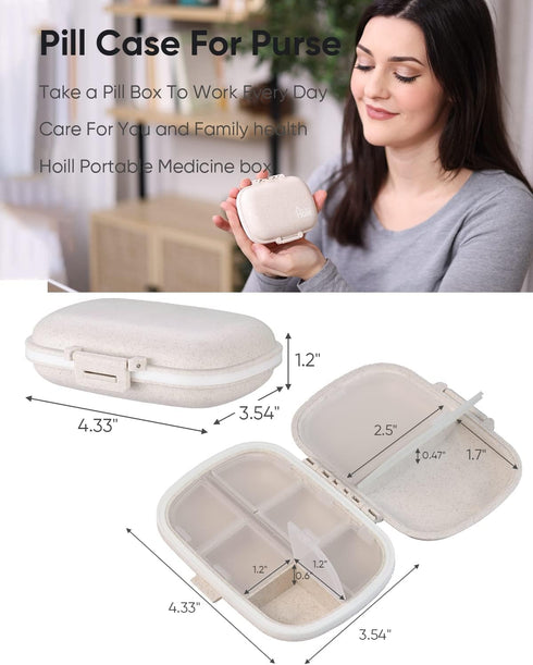 Holii Portable Travel Pill Organizer, 8 Compartments Daily Pill Box for Vitamins, Small Pill Container for Pocket Purse