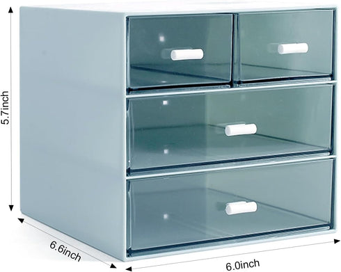 Makeup Organizer, Desk Organizer with 4 Drawers, Vanity Cosmetic Storage Box for Bathroom Counter or Dresser, Blue
