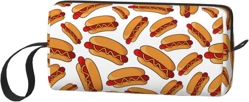 Fun Hot Dog Food Pattern Makeup Bag Organizer Small Cosmetic Bags Portable Travel Toiletry Bag With Handle Simple Accessories Storage Zipper Pouch For Women Girl