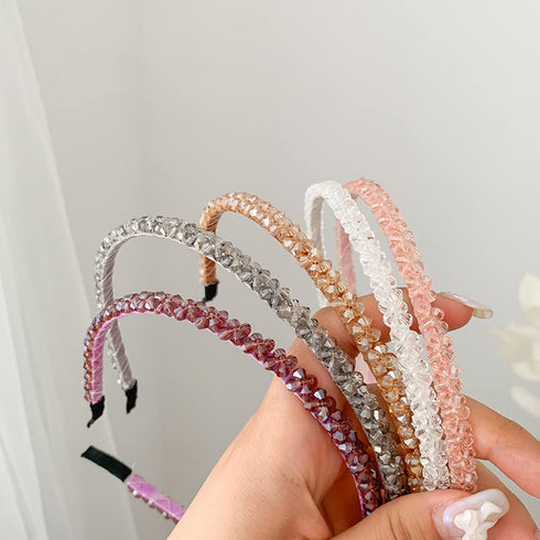 Ruihfas 6Pcs Bling Bling Double Rows Crystal Rhinestone Headband, Thin Hair Hoop for Women and Girls