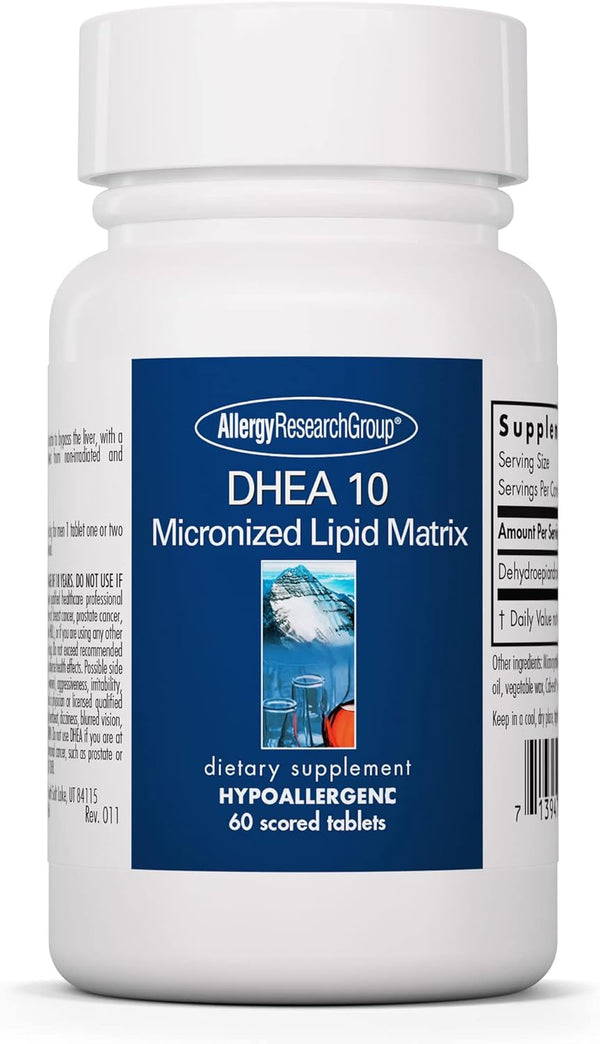 Allergy Research Group DHEA for Men & Women - Micronized Dehydroepiandrosterone Supplement, 10mg, Low Dose, Soy-Free,