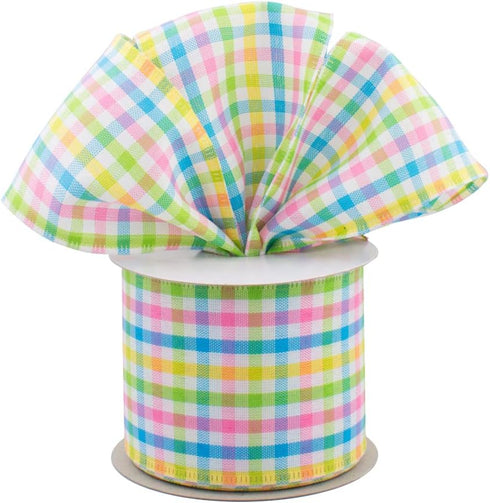 Easter Pastels Gingham Wired Ribbon - 2 1/2" x 10 Yards, for Christmas, Wedding Décor, Baby Shower, Spring