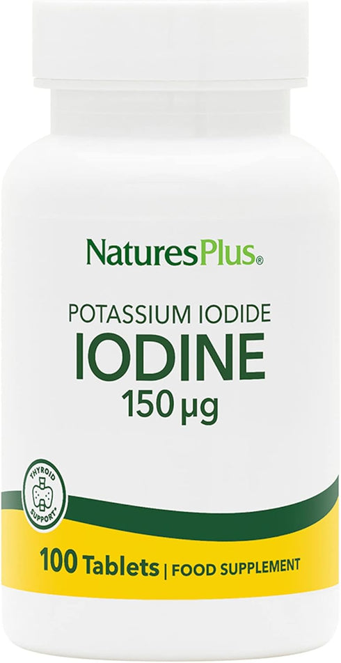 NaturesPlus Potassium Iodide - 150 mcg, 100 Vegan Tablets, Thyroid Support, Gluten Free
