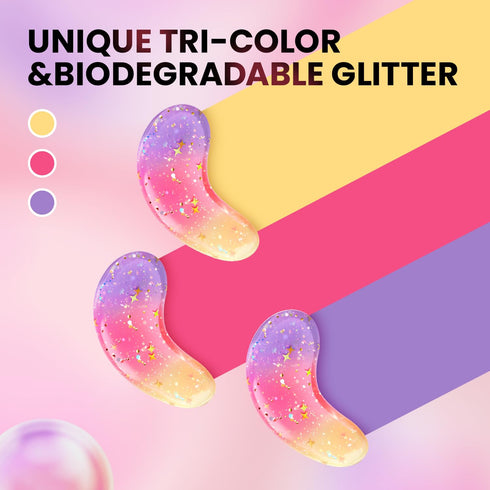 Under Eye Patches, 24 Pairs of Tri-color Glitter Gel Pads for Dark Circles, Puffy Eyes, and Wrinkles, Natural Collagen