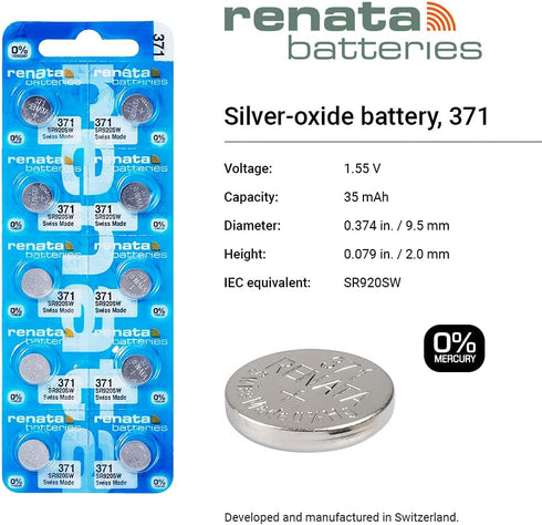 Renata 371 SR920SW 1.5V 1 371 920 Watch Battery or Swissness x or SR SW Silver