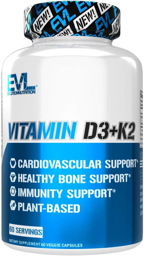 Evlution Nutrition Vitamin D3 + K2 - 60 Servings - Supports Immune System, Bone, Brain & Heart Health