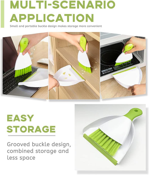 Dustpan Broom Brush Set: Small Broom and Dustpan, Mini Dustpan and Brush for Home Cleaning, Green 2PCS