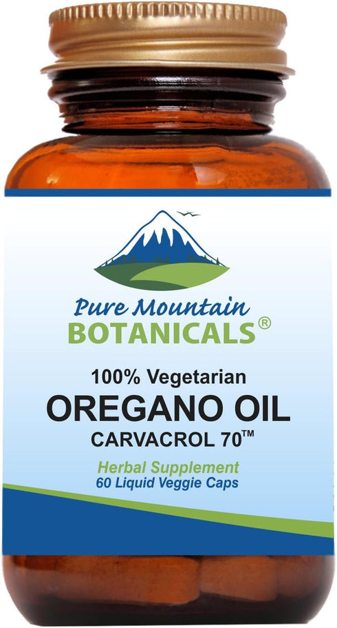 Pure Mountain Botanicals Wild Oregano Oil Capsules, 60 Kosher Vegan Caps, 510mg Mediterranean Oil