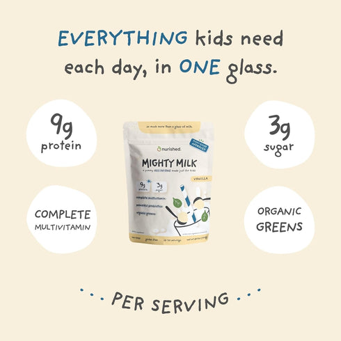 Vanilla Mighty Milk - Kids All-in-One Daily Protein Powder & Multivitamin with Probiotics - 15-30 Servings
