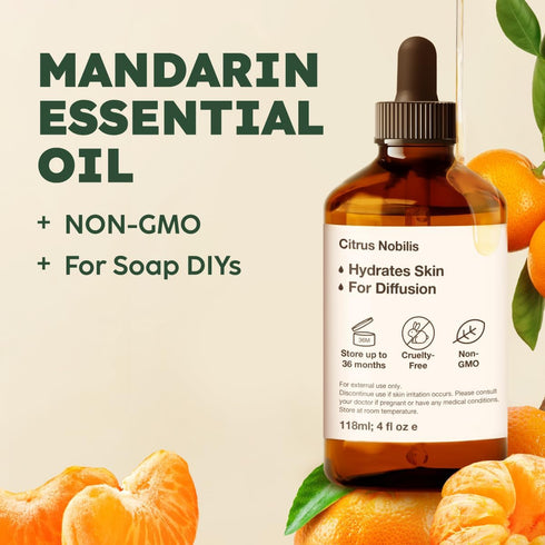 Set Set 2X 4 Oz Mandarin Essential Oil for Diffuse & Rosemary Essential Oil for Diffuser - Aromatherapy Grade Essential