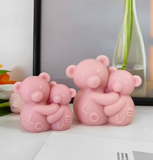 T-shin Candle,100G Hugging Bears Aroma Healing Cute Teddy Bear Family Mother Love Decorative Scented Candle for Table