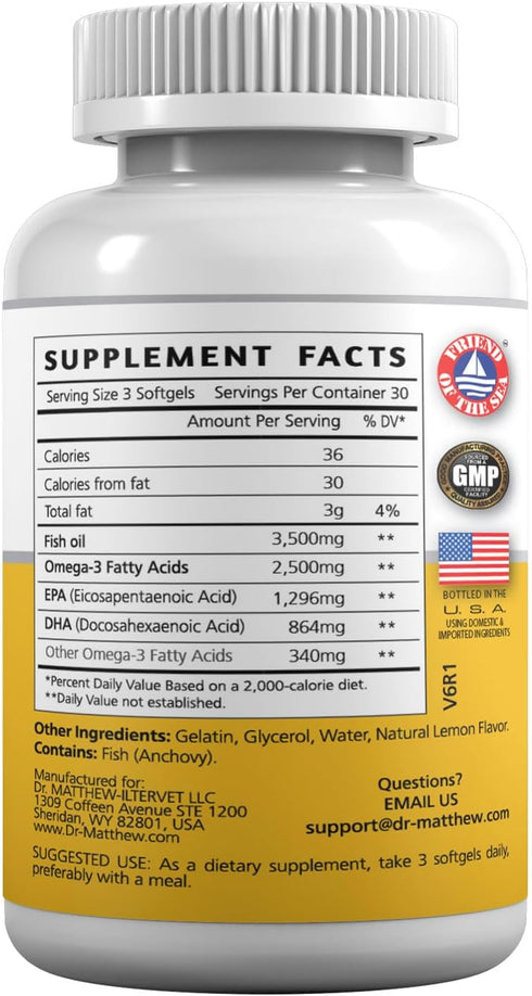 Omega 3 Fatty Acid Supplements - Burpless Fish Oil 3000mg High EPA DHA, Odorless & Mercury Free Capsules