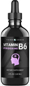 Liquid B6 Pyridoxine Supplement, Vitamin B-6 (Pyridoxine Hydrochloride), 4 oz Glass Bottle