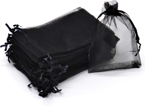 100Pcs Black Organza Bags, 4x6 Inch Sheer Drawstring Halloween Party Gift Bags for Jewelry Candy Pouches