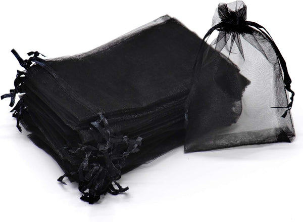 100Pcs Black Organza Bags, 4x6 Inch Sheer Drawstring Halloween Party Gift Bags for Jewelry Candy Pouches