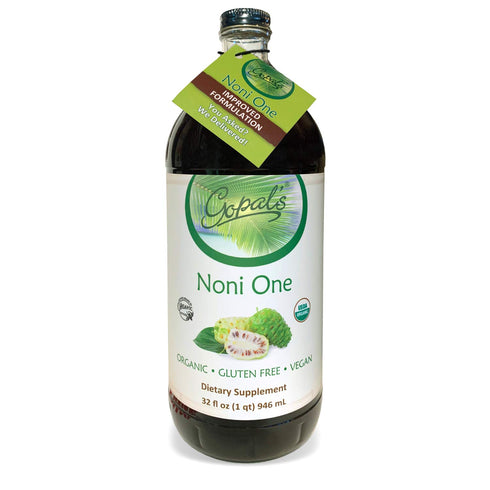 Gopals Noni One 100% Pure Organic Noni Juice, 32oz Glass Bottle, Gluten-Free & Vegan