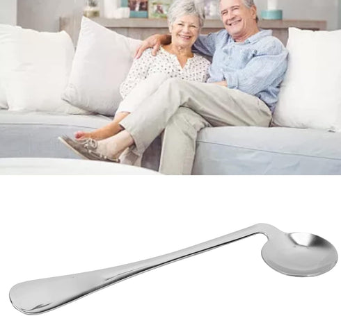 ANGGREK Curved Spoon - Stainless Steel Angled Self Feeding Utensil for Parkinson's or Elderly Use (Left Hand)