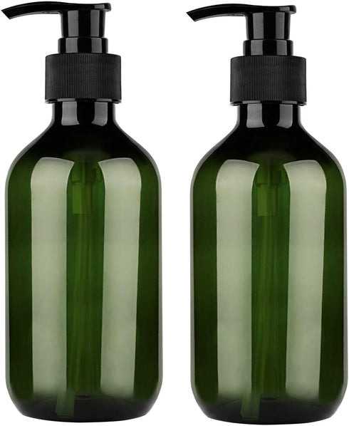 Yebeauty 10oz/300ml Pump Bottle Dispenser, Empty Plastic Refillable Soap Shampoo Containers, 2-Pack Green