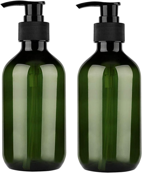 Yebeauty 10oz/300ml Pump Bottle Dispenser, Empty Plastic Refillable Soap Shampoo Containers, 2-Pack Green