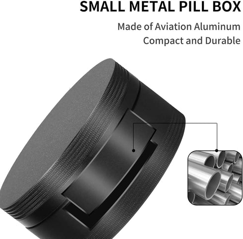 Portable Pill Case, Waterproof Single Metal Pill Organizer for Pocket Purse, Aluminium Alloy Round Container, Medium