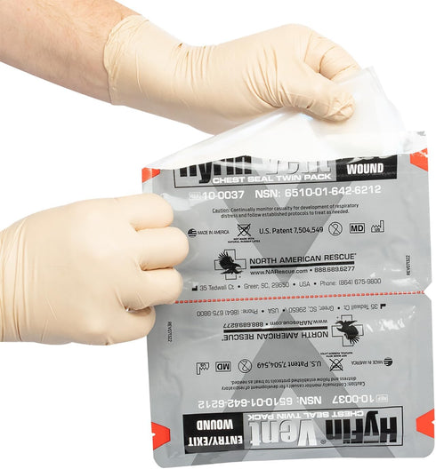 Pack) (10-0037) North American Rescue HyFin Vent Chest Seal (Twin NAR Vented Wound Chest Seals for Trauma, Wounds