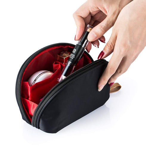 Hekyip Half Moon Cosmetic Bag, Portable Waterproof Makeup Pouch for Girls Women, Small (INNER RED)